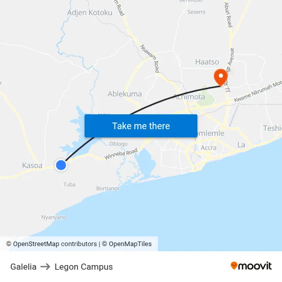 Galelia to Legon Campus map