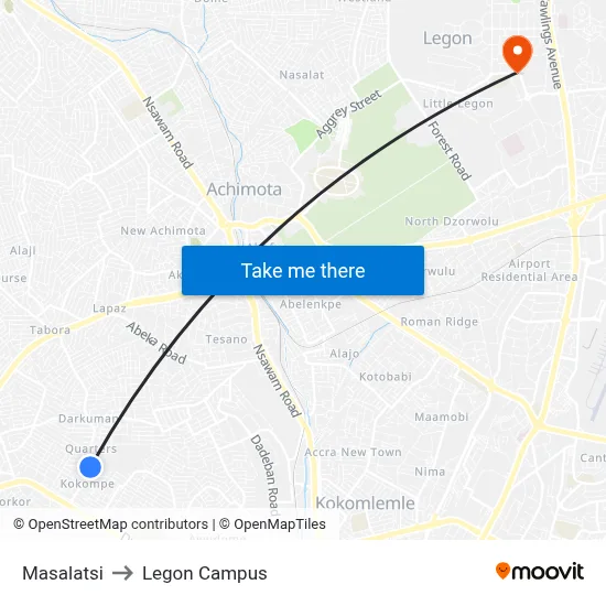 Masalatsi to Legon Campus map
