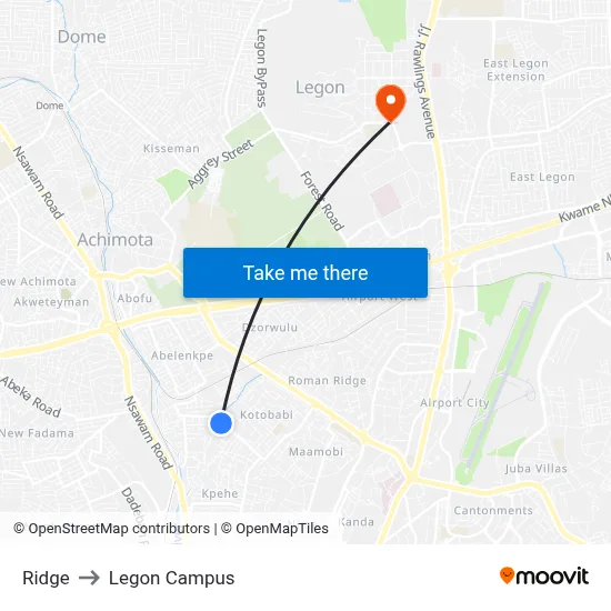 Ridge to Legon Campus map
