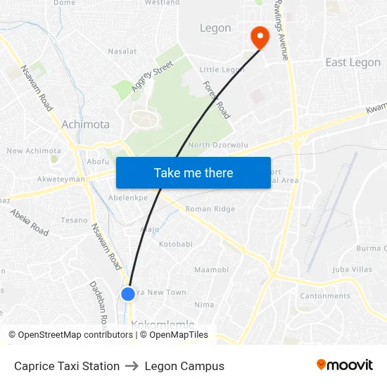 Caprice Taxi Station to Legon Campus map