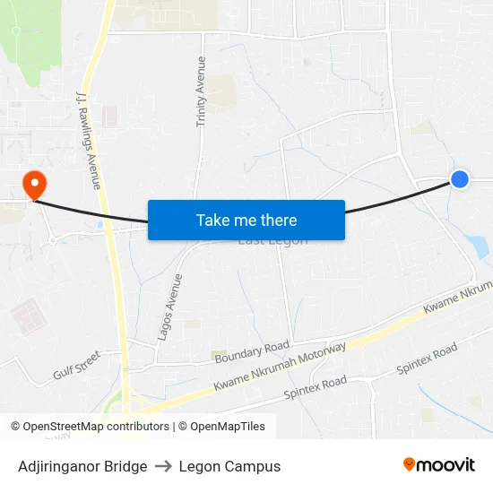 Adjiringanor Bridge to Legon Campus map