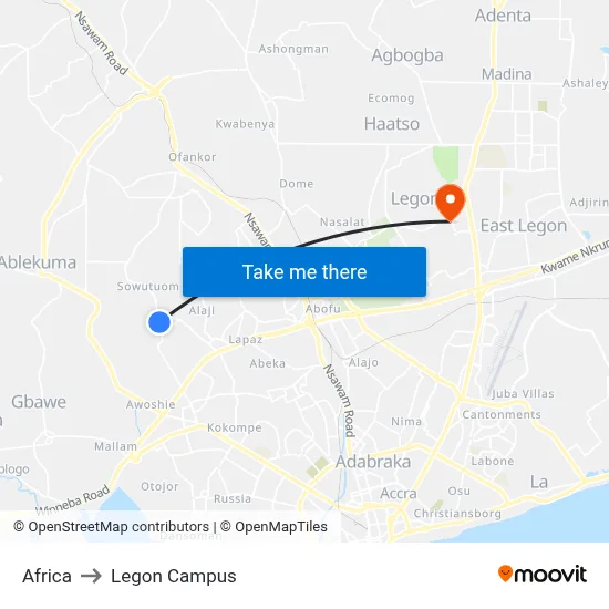Africa to Legon Campus map