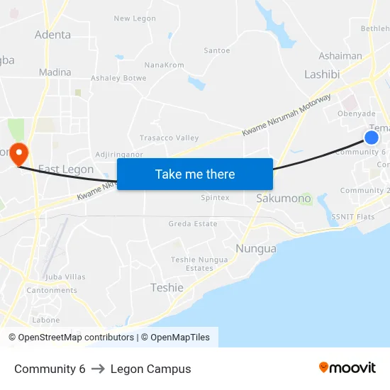 Community 6 to Legon Campus map