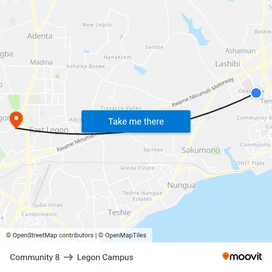 Community 8 to Legon Campus map