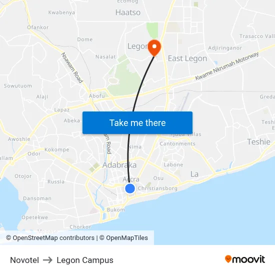 Novotel to Legon Campus map