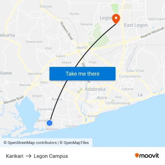 Karikari to Legon Campus map