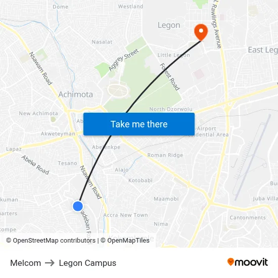 Melcom to Legon Campus map
