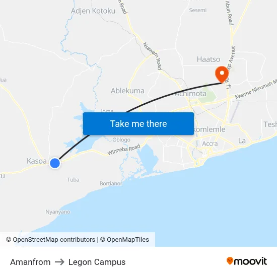 Amanfrom to Legon Campus map
