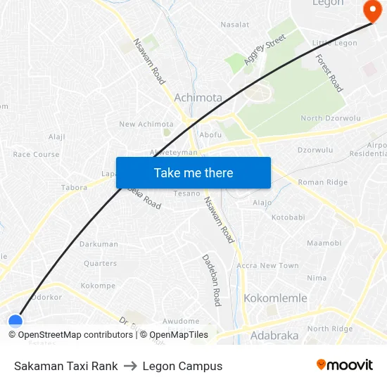 Sakaman Taxi Rank to Legon Campus map