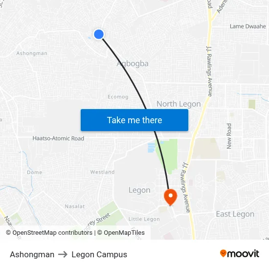 Ashongman to Legon Campus map