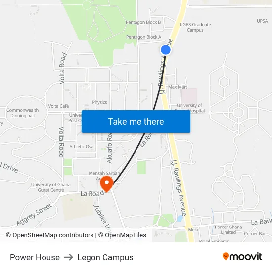 Power House to Legon Campus map
