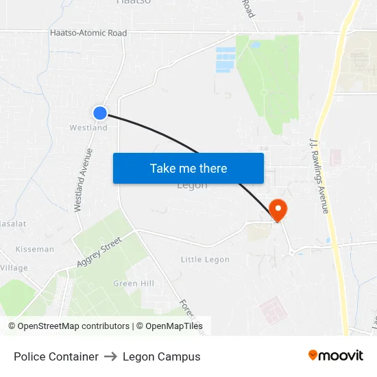 Police Container to Legon Campus map