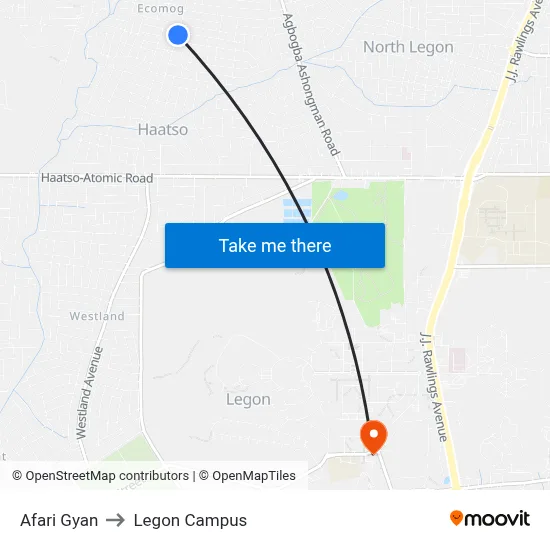 Afari Gyan to Legon Campus map