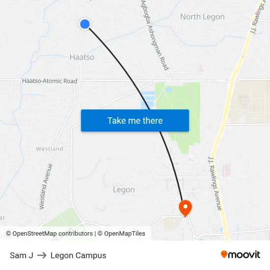 Sam J to Legon Campus map