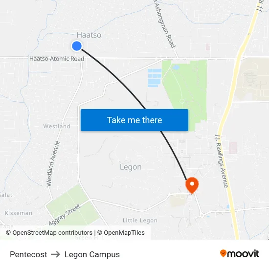 Pentecost to Legon Campus map