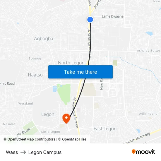Wass to Legon Campus map