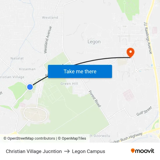 Christian Village Jucntion to Legon Campus map