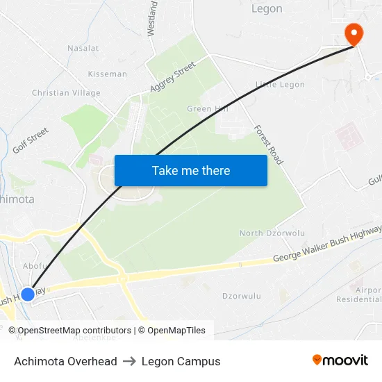 Achimota Overhead to Legon Campus map