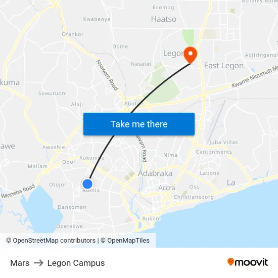 Mars to Legon Campus map