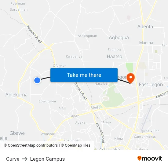 Curve to Legon Campus map