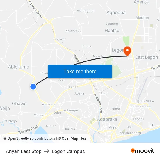 Anyah Last Stop to Legon Campus map