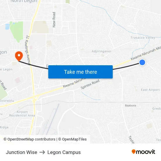 Junction Wise to Legon Campus map