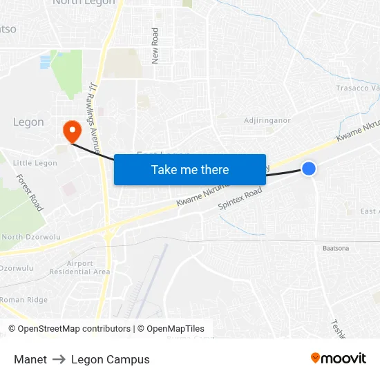 Manet to Legon Campus map