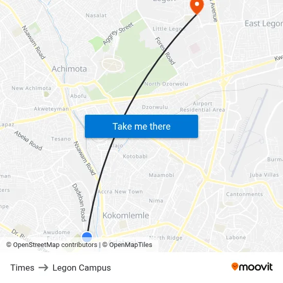 Times to Legon Campus map