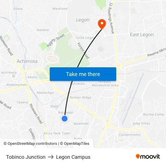 Tobinco Junction to Legon Campus map