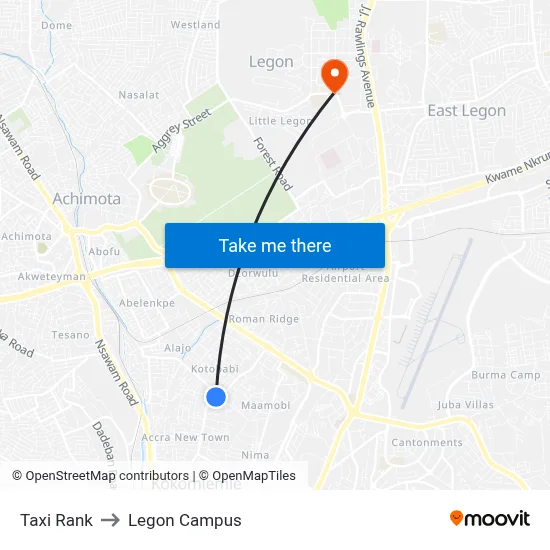 Taxi Rank to Legon Campus map