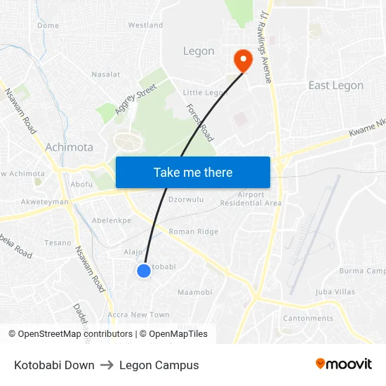Kotobabi Down to Legon Campus map