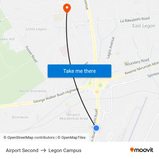 Airport Second to Legon Campus map