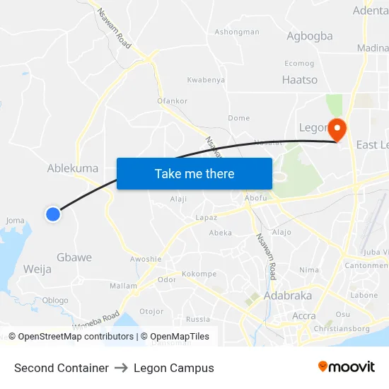 Second Container to Legon Campus map