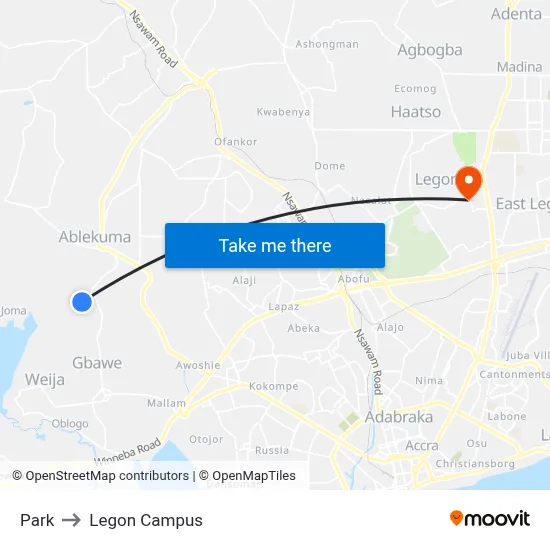 Park to Legon Campus map