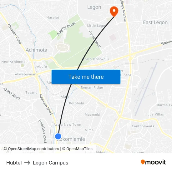 Hubtel to Legon Campus map