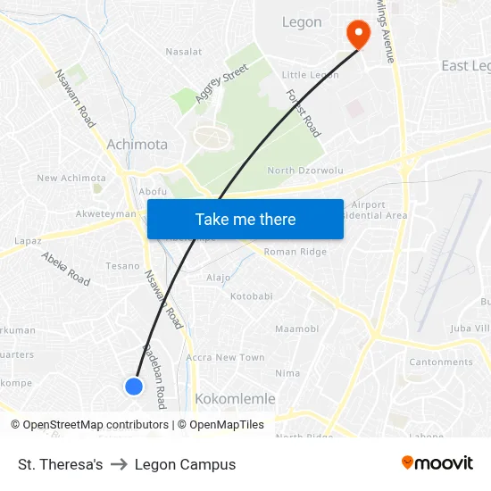St. Theresa's to Legon Campus map
