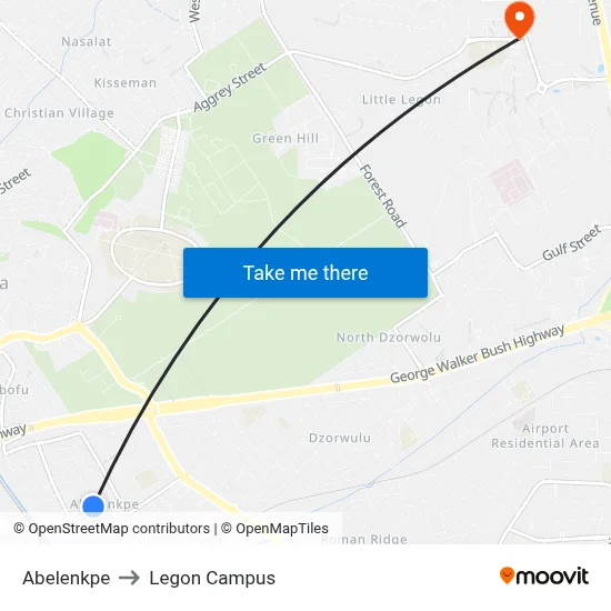 Abelenkpe to Legon Campus map