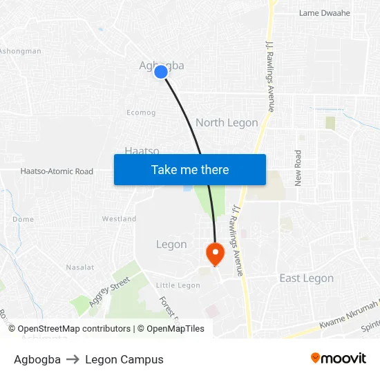 Agbogba to Legon Campus map