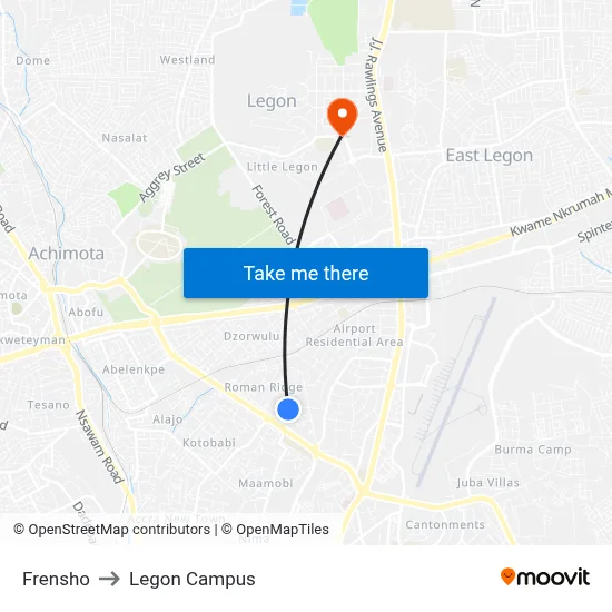 Frensho to Legon Campus map