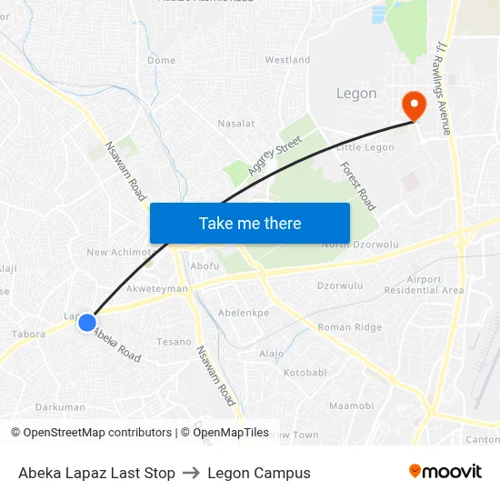 Abeka Lapaz Last Stop to Legon Campus map