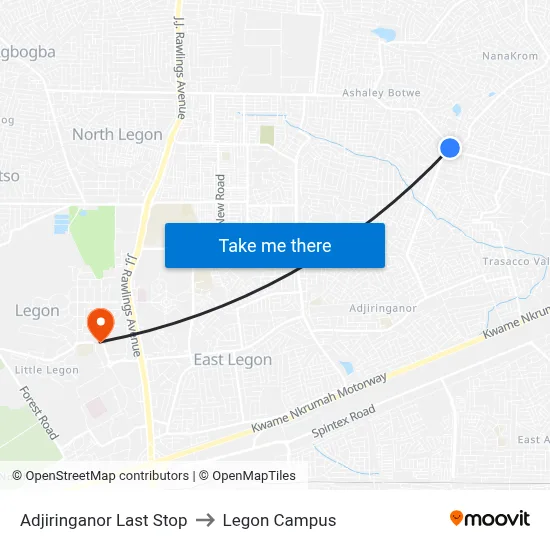 Adjiringanor Last Stop to Legon Campus map