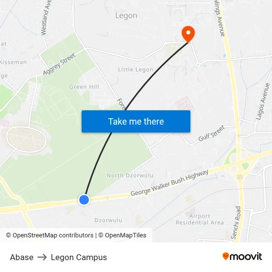 Abase to Legon Campus map
