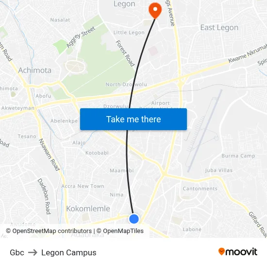 Gbc to Legon Campus map