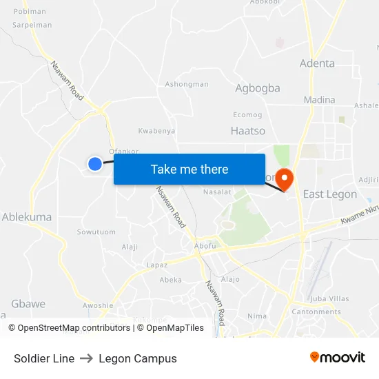 Soldier Line to Legon Campus map