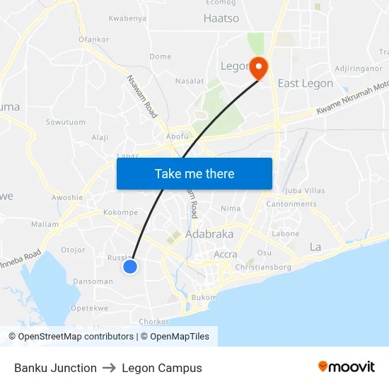 Banku Junction to Legon Campus map