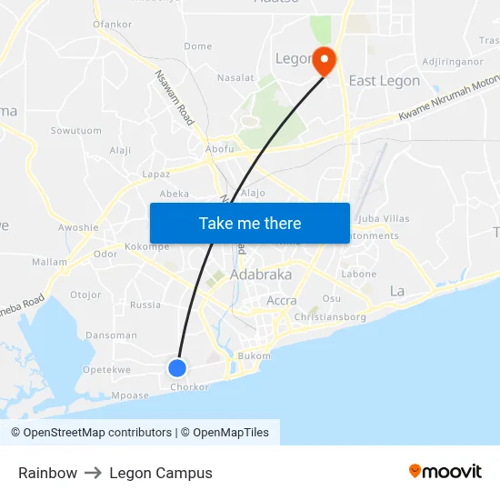 Rainbow to Legon Campus map