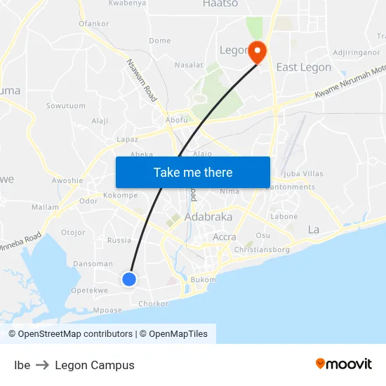 Ibe to Legon Campus map