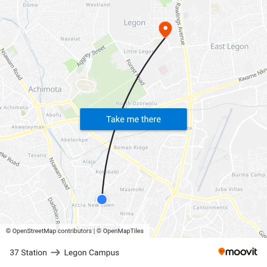 37 Station to Legon Campus map