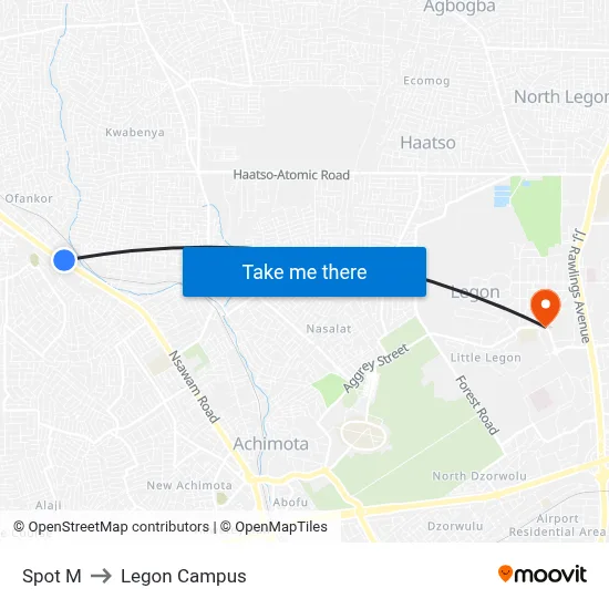 Spot M to Legon Campus map