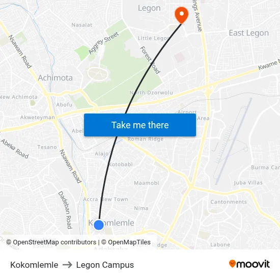 Kokomlemle to Legon Campus map